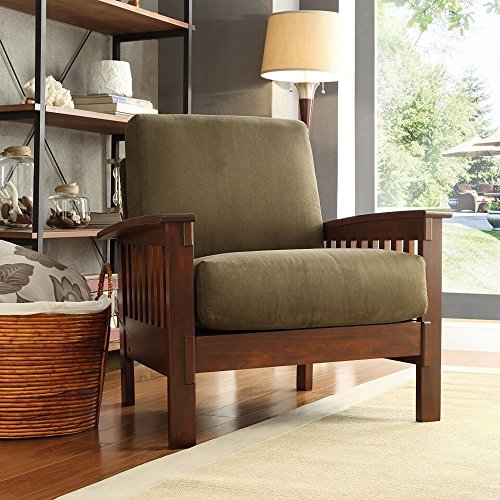 TRIBECCA HOME Hills Modern Mission-Style Oak Upholstered Microfiber Accent  Chair Armchair for Comfortable Living